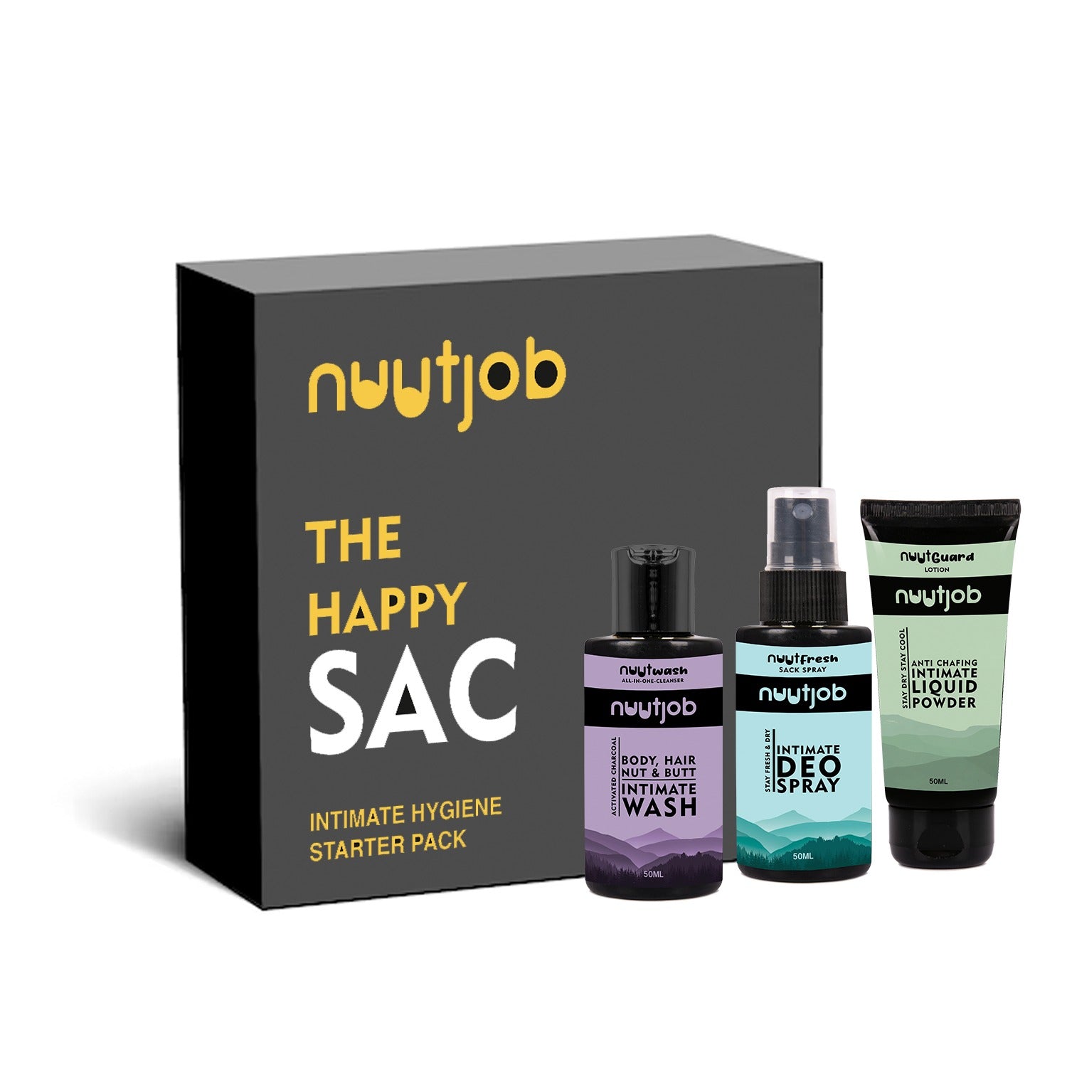 Happy Sac Box | Nuutjob Mini Combo Pack | Nuutwash, Nuutguard & NuutFresh  | 50 ml Each