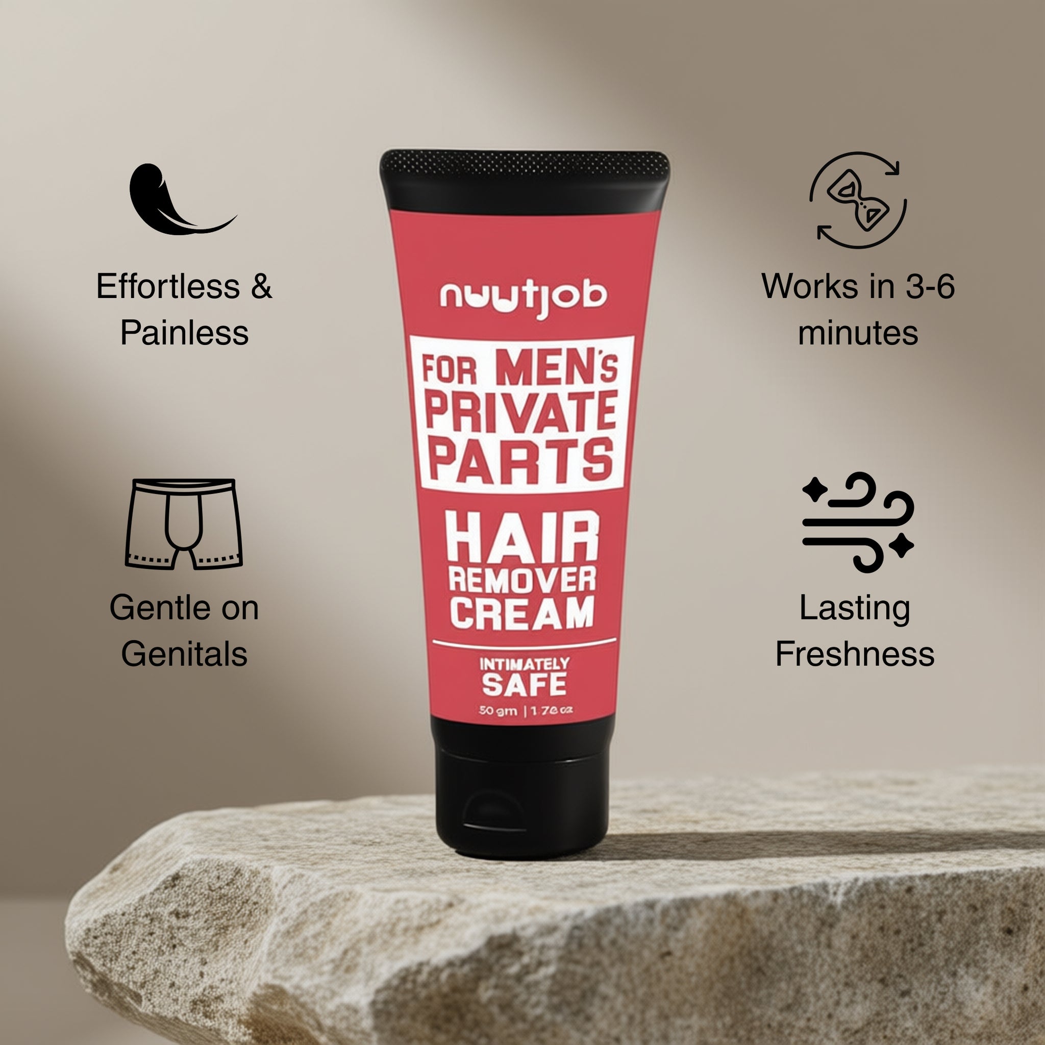 Nuutjob Intimate Hair Removal Cream for Men – Painless Hair Removal for Groin, Butt, and Shaft | Gentle & Fast-Acting Cream for Sensitive Skin - 50 gm