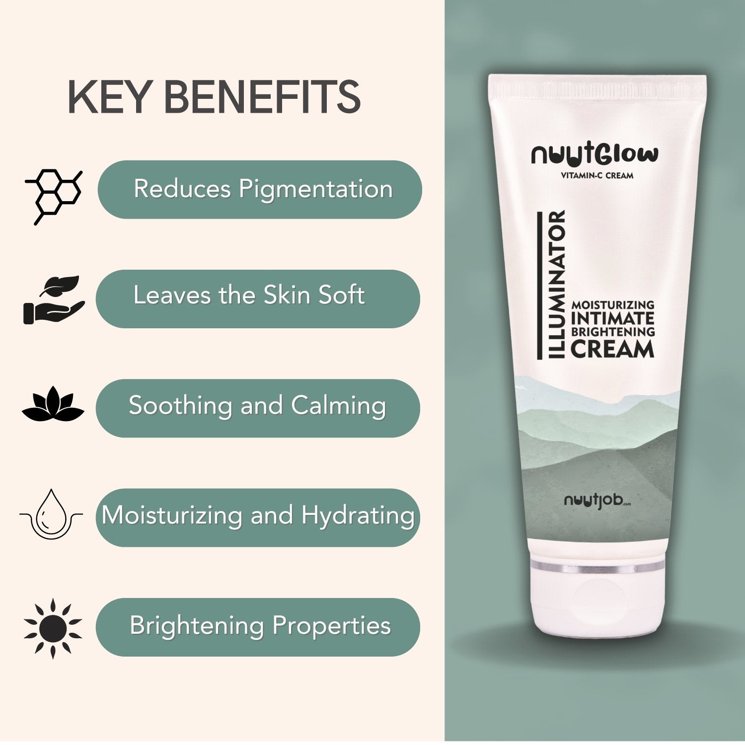 NuutGlow Vitamin C Brightening Cream | 100 ml + Nuutjob Hair Removal Spray 100ml COMBO - Nuutjob